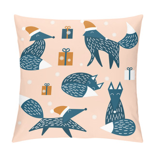 Personality  Christmas Set Of Foxes In Scandinavian Style Pillow Covers