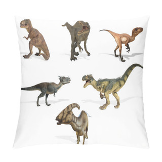 Personality  Different Kind Of Dinosaurs Isolated On White Background Pillow Covers