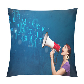Personality  Young Girl Shouting Into Megaphone And Text Come Out Pillow Covers