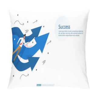 Personality  Business Man And Arrow Direction For Vision, Business Growth, Teamwork Leader And Success Concept. Background For Presentation Or Web Banner Template. Finance Digital Goal Vector Illustration Pillow Covers