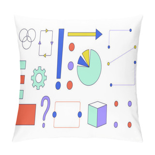Personality  Analysis Geometric Abstract 2D Linear Cartoon Objects Set. Analysis Graph Pie Chart Isolated Line Vector Elements White Background. Choice Decision-making Color Flat Spot Illustration Collection Pillow Covers