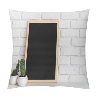 Personality  Black Mock Up Felt Letter Board With Small Succulents On White Brick Background Pillow Covers