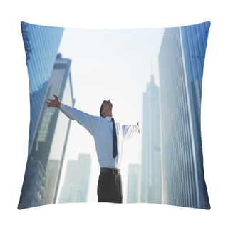 Personality  Happy Young Businessman And Big City Pillow Covers