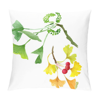 Personality  Green Ginkgo Biloba With Leaves Isolated On White. Watercolour Ginkgo Biloba Drawing Isolated Illustration Element. Pillow Covers