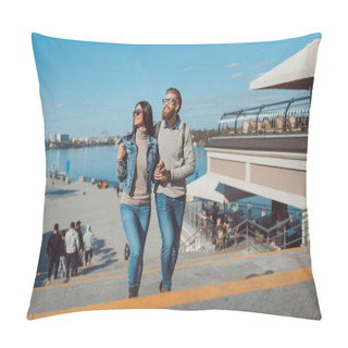 Personality  Couple Having Walk Outdoors Pillow Covers