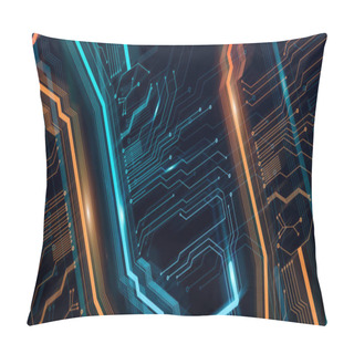 Personality  Futuristic Technological Background With Gloving Microcircuit Lines In Blue And Yellow Color Pillow Covers