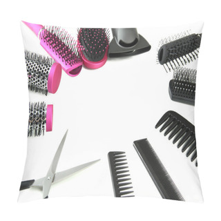 Personality  Comb Brushes, Hairdryer And Cutting Shears, Isolated On White Pillow Covers