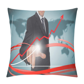 Personality  Businessman Touching Growth Graph On Futuristic Interface With R Pillow Covers