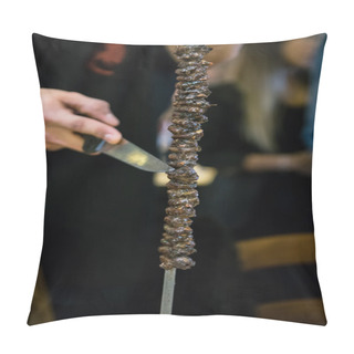 Personality  Meat Skewered On A Spit Served To The Table. Pillow Covers