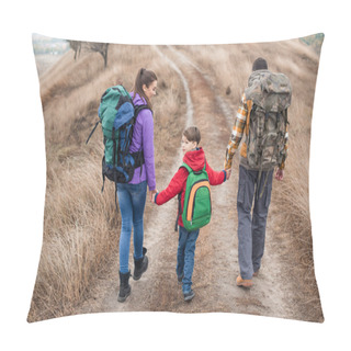 Personality  Family With Backpacks Walking On Rural Path Pillow Covers