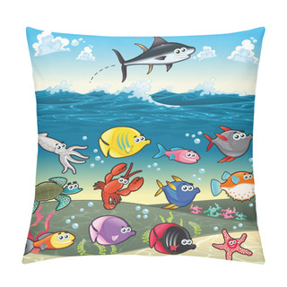 Personality  Family Of Funny Fish Under The Sea. Pillow Covers