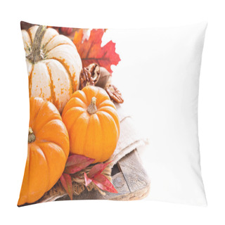 Personality  Pumpkin Still Life Isolated On White Pillow Covers
