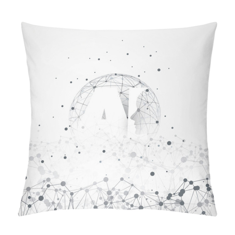 Personality  Machine Learning, Artificial Intelligence, Cloud Computing And Networks Design Concept With Geometric Network Mesh And AI Label Pillow Covers
