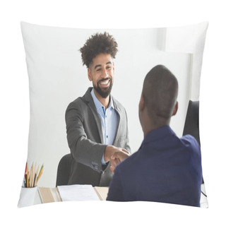 Personality  Smiling Young Businessman Shaking Hand With Male Candidate In Office Pillow Covers