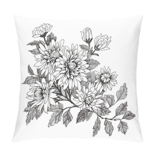 Personality  Beautiful Monochrome, Black And White Flower Isolated. Hand-drawn Contour Lines Strokes. Pillow Covers
