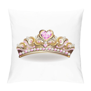 Personality  Crown Of A Princess With Pearls And Pink Gemstones. Vector Illustration. Pillow Covers