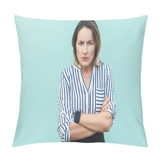 Personality  Angry, Aggressive. Handsome Adult Elegant Woman Looking At Camer Pillow Covers