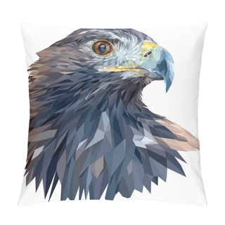 Personality   The Head Of A Golden Eagle Close-up. Vector. Polygonal Graphics. Pillow Covers