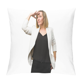 Personality  Blonde Mature Woman Looking Far Pillow Covers