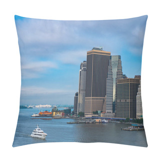 Personality  New York City Harbor. Cityscape In Metropolis City. City Downtown Skyline. Horizon With Architecture. Cityscape Skyline Building Architecture. City Architectural Cityscape With Harbor. Hudson River. Pillow Covers
