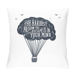 Personality  Hand Drawn Inspirational Label With Textured Brain Vector Illustration. Pillow Covers