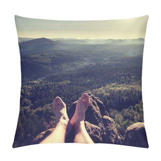 Personality  Naked Male Legs Take Rest On Peak. Outdoor Activities Pillow Covers