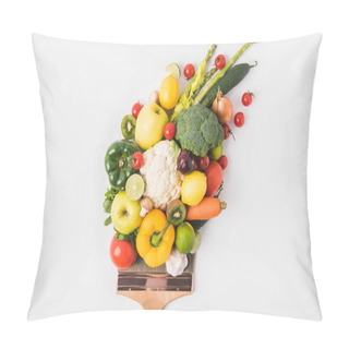 Personality  Farmers Market Concept With Vegetables And Fruits On Brush Isolated On White Background Pillow Covers