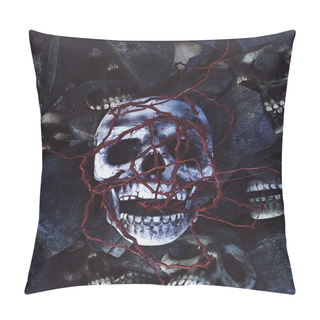 Personality Human Skull With Red Bramble,3d Rendering Pillow Covers