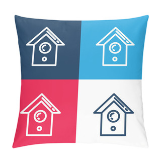 Personality  Bird House Blue And Red Four Color Minimal Icon Set Pillow Covers