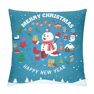 Personality  Vintage Christmas Poster Design With Snowman Pillow Covers