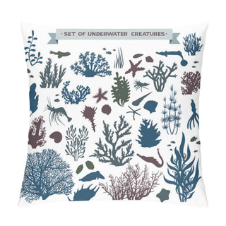 Personality  Set Of Underwater Sea Creatures - Coral And Fish. Pillow Covers