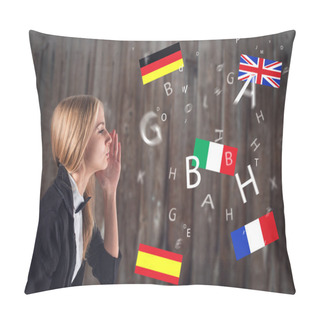 Personality  Foreign Language. Concept - Learning, Speaking, Travel Pillow Covers