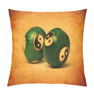 Personality  Old Crumpled Parchment Artwork With Ying Yang Balls. Pillow Covers