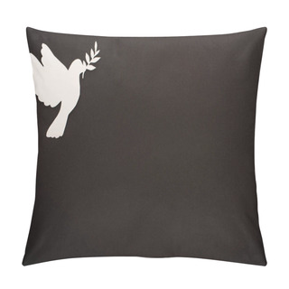 Personality  Top View Of White Paper Cut Dove On Black Background Pillow Covers