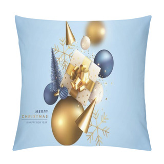 Personality  Realistic Christmas Background With Flying Ornaments Design Vector Illustration Pillow Covers