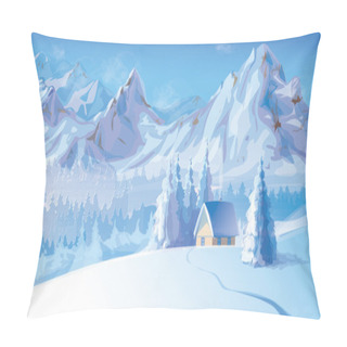 Personality  Vector Of Winter Landscape With Mountains And Cote Covered Of Snow. Pillow Covers