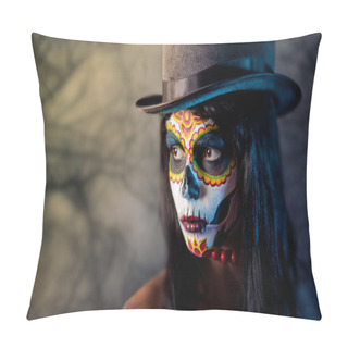 Personality  Sugar Skull Girl In Tophat Pillow Covers