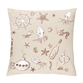 Personality  Set Of Marine Sketch Objects. Pillow Covers