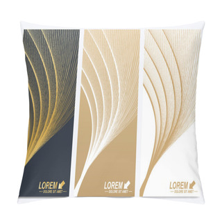 Personality  Modern Set Of Vector Flyers. Molecule And Communication Background. Geometric Abstract Golden Package. Connected Line With Dots. Golden Design In Trendy Linear Style. Pillow Covers