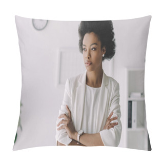 Personality  Attractive African American Businesswoman Standing With Crossed Arms In Office Pillow Covers