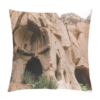 Personality  Low Angle View Of Scenic Caves In Sandstone At Famous Cappadocia, Turkey  Pillow Covers