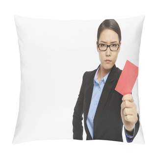 Personality  Angry Businesswoman Holding Up  A Red Card Pillow Covers