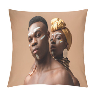 Personality  Sexy Naked Tribal Afro Couple Posing On Beige Pillow Covers