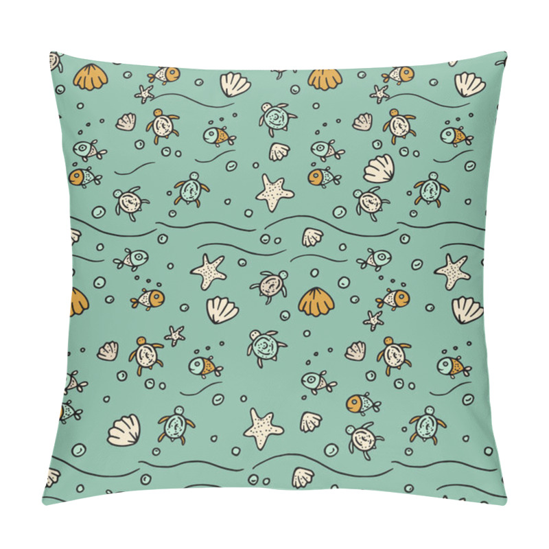 Personality  Vector Sea Seamless Pattern With Handdrawn Starfishes, Fishes, Shells, Sea Turtles. Pillow Covers