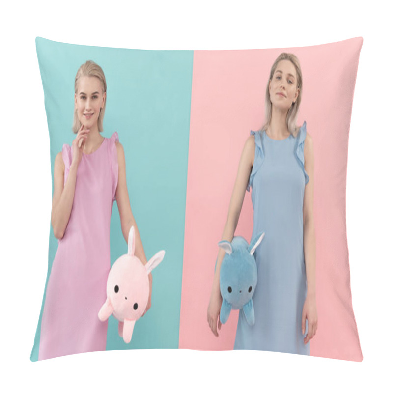Personality  Two Happy Women Loving Plush Toys Pillow Covers
