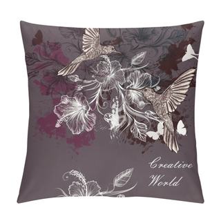Personality  Vector Background Or Illustration With Birds And Flowers Pillow Covers