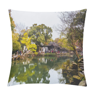 Personality  Spring Season Lake With Chinese Cottage And Stone Step Pillow Covers