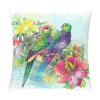 Personality  Parrots And Flowers Pillow Covers