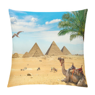 Personality  Camel And Bird Over Ruined Egyptian Pyramids Pillow Covers