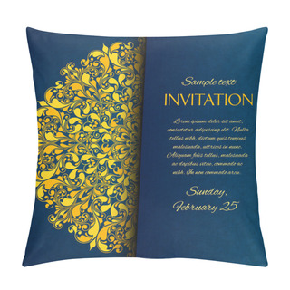 Personality  Ornamental Blue With Gold Embroidery Invitation Card Pillow Covers